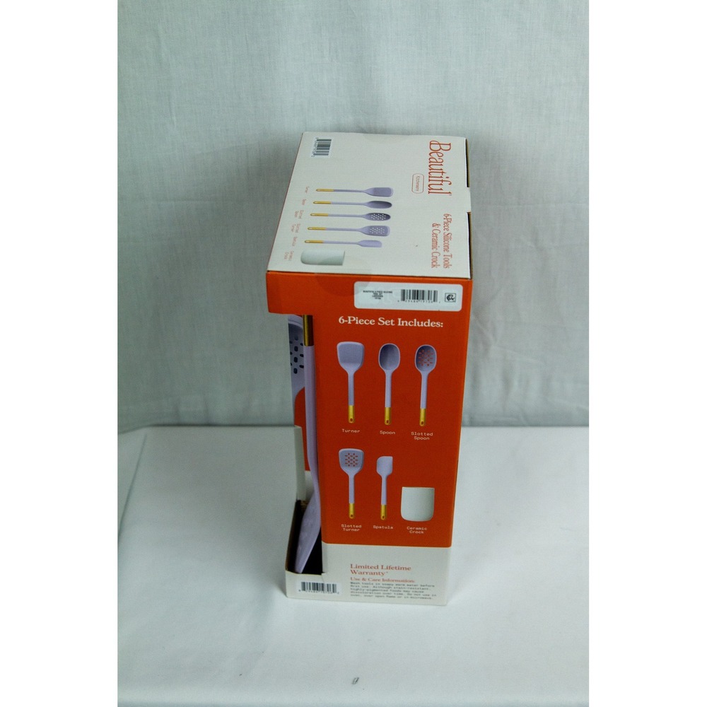 Beautiful by Drew Barrymore 6pc Silicone Kitchen Tool Set Lavender Purple Gold - Picture 3 of 11
